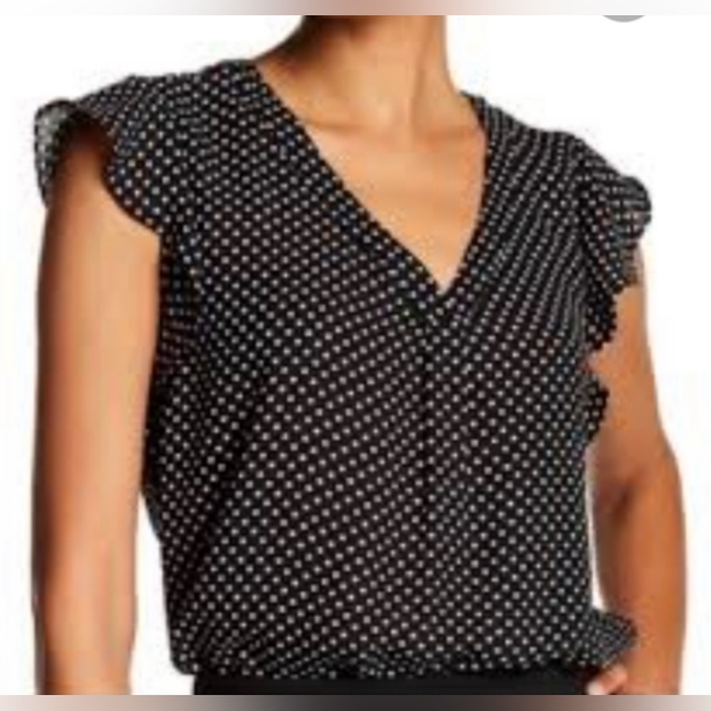 Philosophy Black & White Ruffle Sleeve V-Neck Blouse